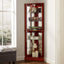 Corner Curio Dispaly Cabinet with Lights, Adjustable Tempered Glass Shelves, Mirrored Back,Cherry(E26 light bulb not included) - Korvel
