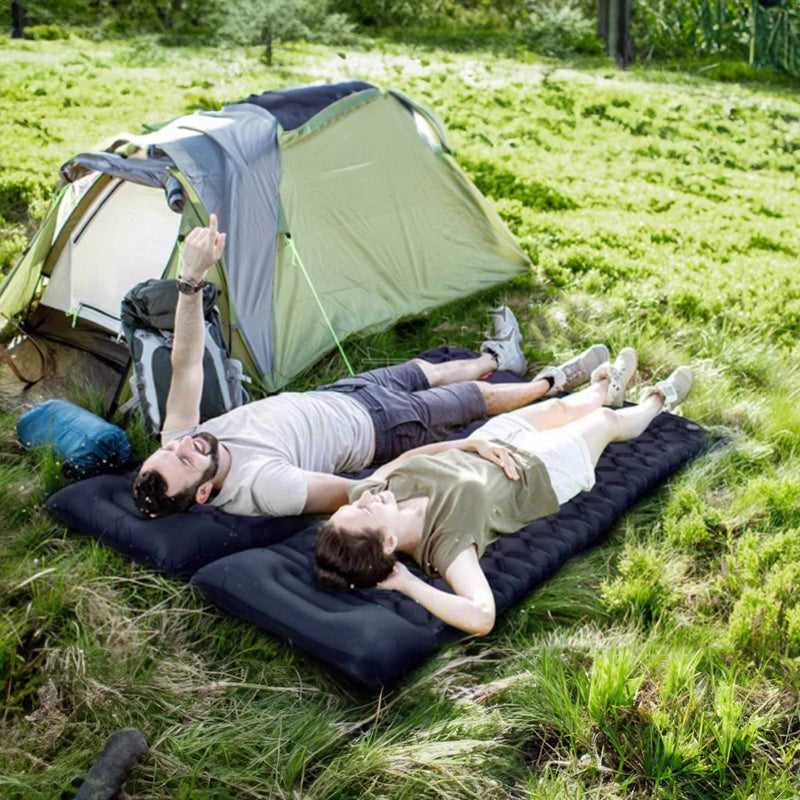 Outdoor double inflatable sleeping pad – with built-in pillow & pump, for camping, backpacking, hiking. - Korvel
