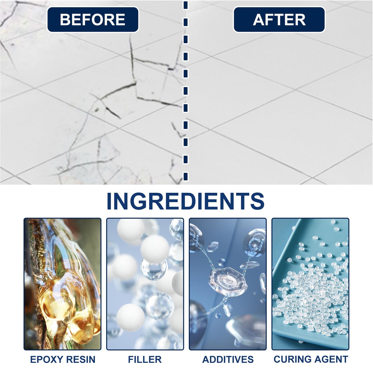 Pegamento de Fundición Transparente e Impermeable para Reparación de Azulejos