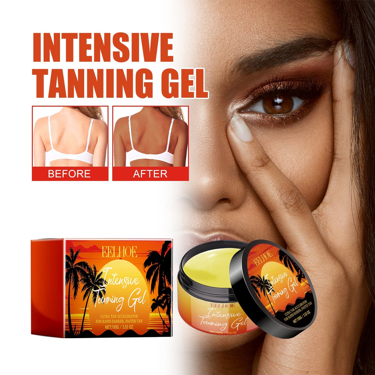 Black Care Gel, Summer Beach Beach Quick Tanning Bronzer Natural Refreshing And Moisturizing - Korvel