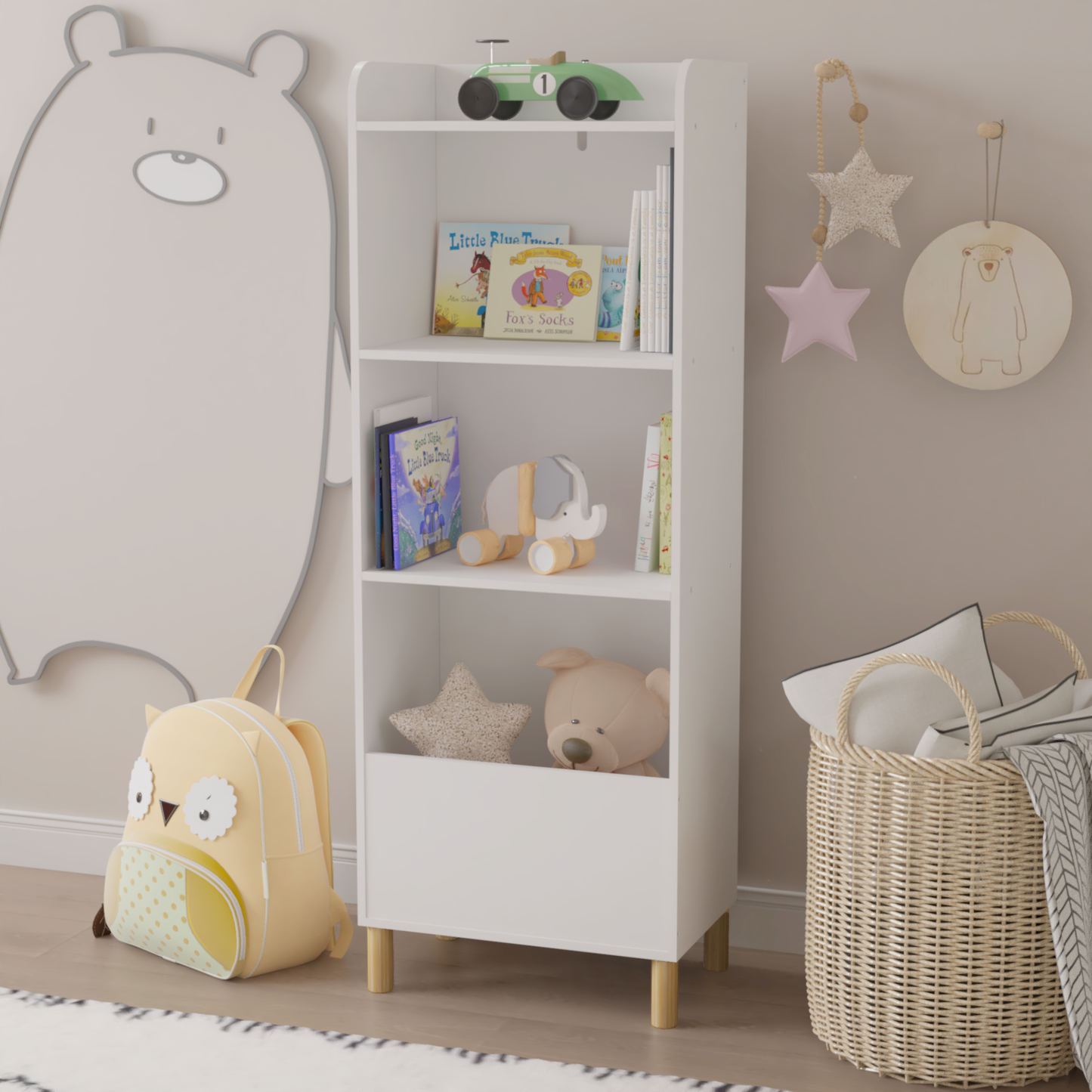 Kids 4-Tier Bookcase Children's Book Display Bookshelf Toy Storage Cabinet Organizer for Children's Room Playroom - Korvel