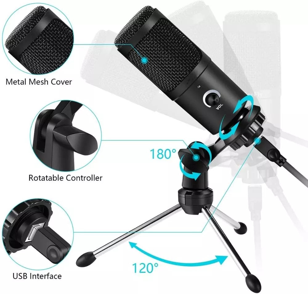 Professional USB Condenser Microphones For PC Computer Laptop Singing Gaming Streaming Recording Studio YouTube Video Microfon - Korvel