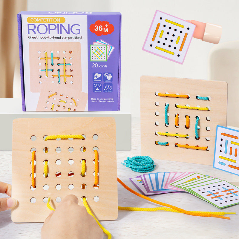 Montessori Early Education Children's Double Battle Pattern Rope Wearing Game Exercise Baby's Hand Eye Coordination Toy - Korvel