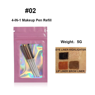 4 In 1 Eyebrow Pencil Waterproof Drawing Eye Brow Makeup Pen Long-Wear Eyeliner Eyebrow Highlighter Stick Makeup Cosmetic Tool - Korvel
