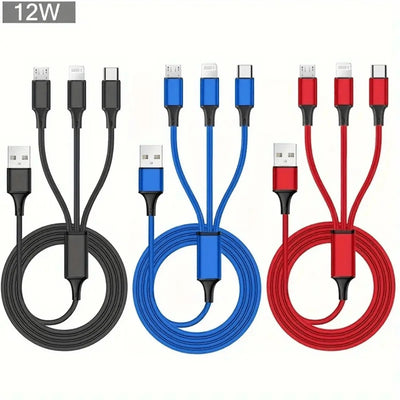 1.2M Charging Cable 3 In 1 USB Type C Charger Cord MultiPort Micro Cable For iPhone 15 14 Pro Max Samsung Galaxy Xiaomi 12 - Korvel