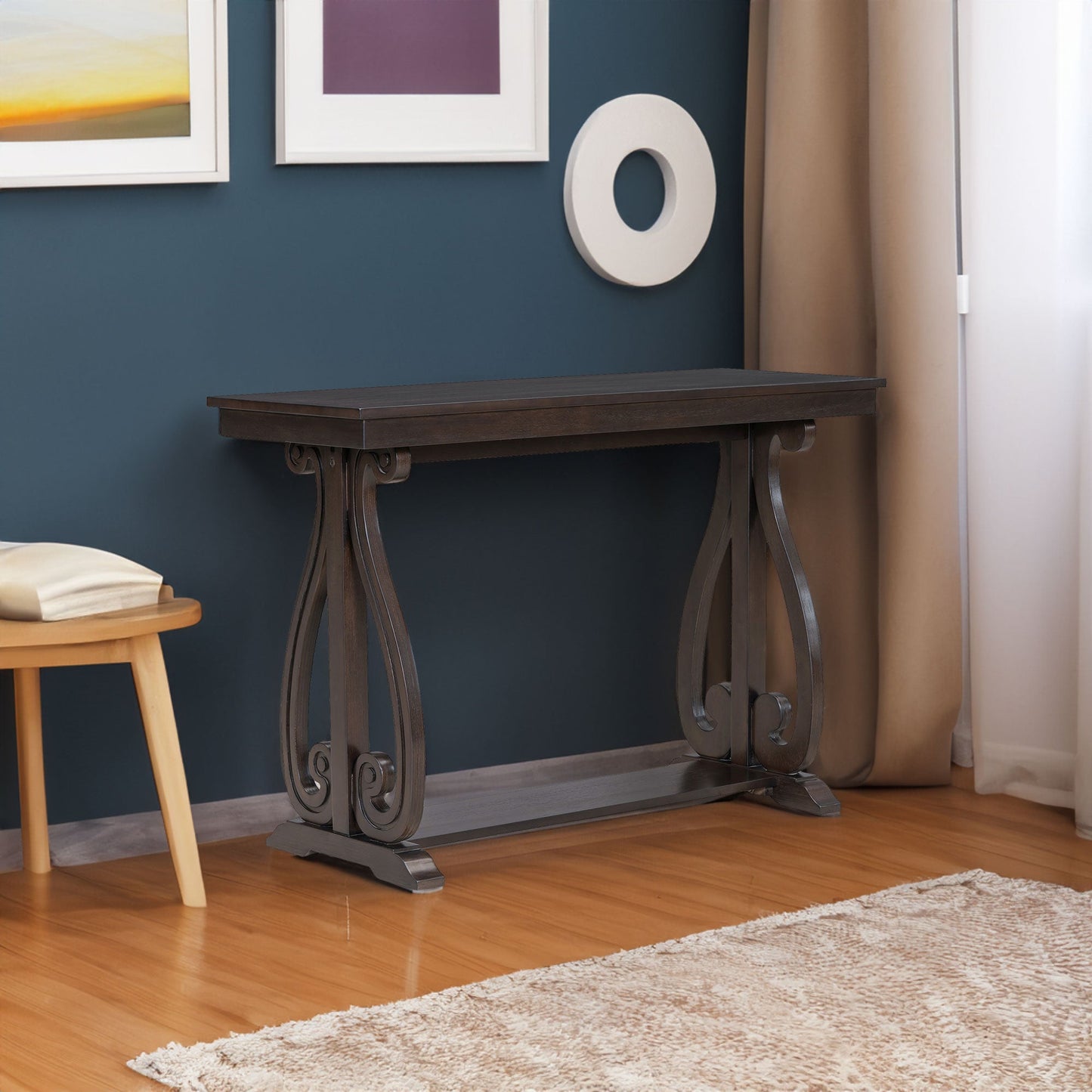 48-Inch Rustic Vintage Console Table --- Farmhouse Style Entryway Table with Open Shelf and Sturdy Construction  (Espresso) - Korvel