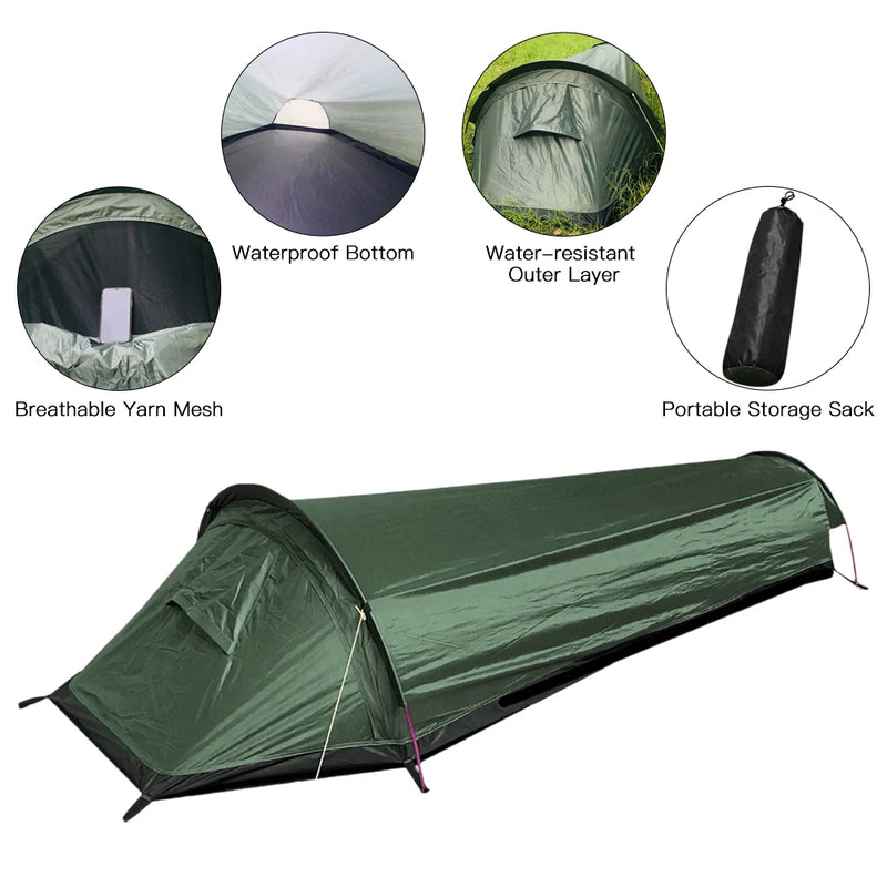 Camping Single Person Tent Ultralight Compact Outdoor Sleeping Bag Tent Larger Space Waterproof Backpacking Tent Cover Hiking - Korvel