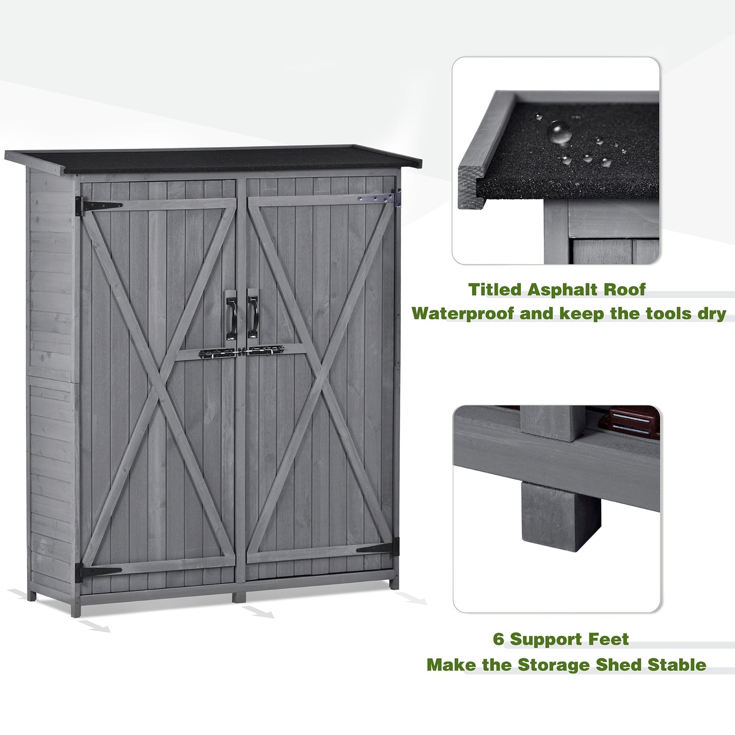Abri de rangement en bois premium 5,3 pieds x 4,6 pieds avec toit étanche