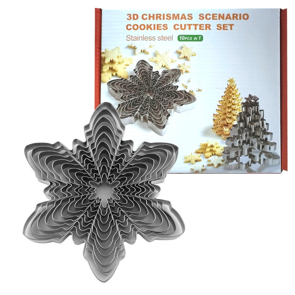 Christmas snowflake biscuit mold stainless steel snowflake three-dimensional biscuit mold biscuit cut into 10 pieces set - Korvel