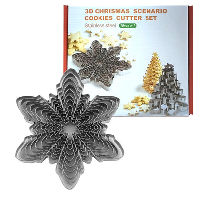 Christmas snowflake biscuit mold stainless steel snowflake three-dimensional biscuit mold biscuit cut into 10 pieces set - Korvel