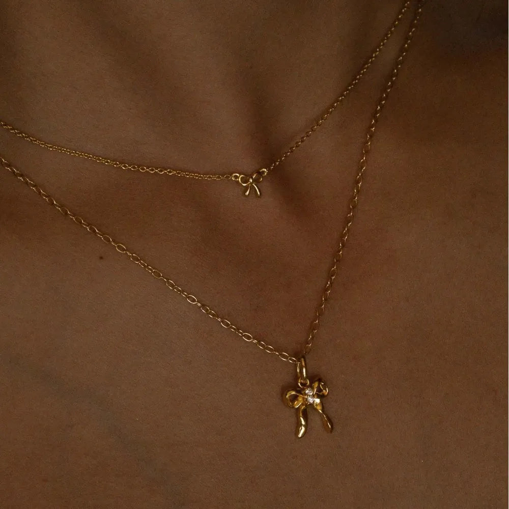 18K Gold-Plated Bow Necklace - Korvel