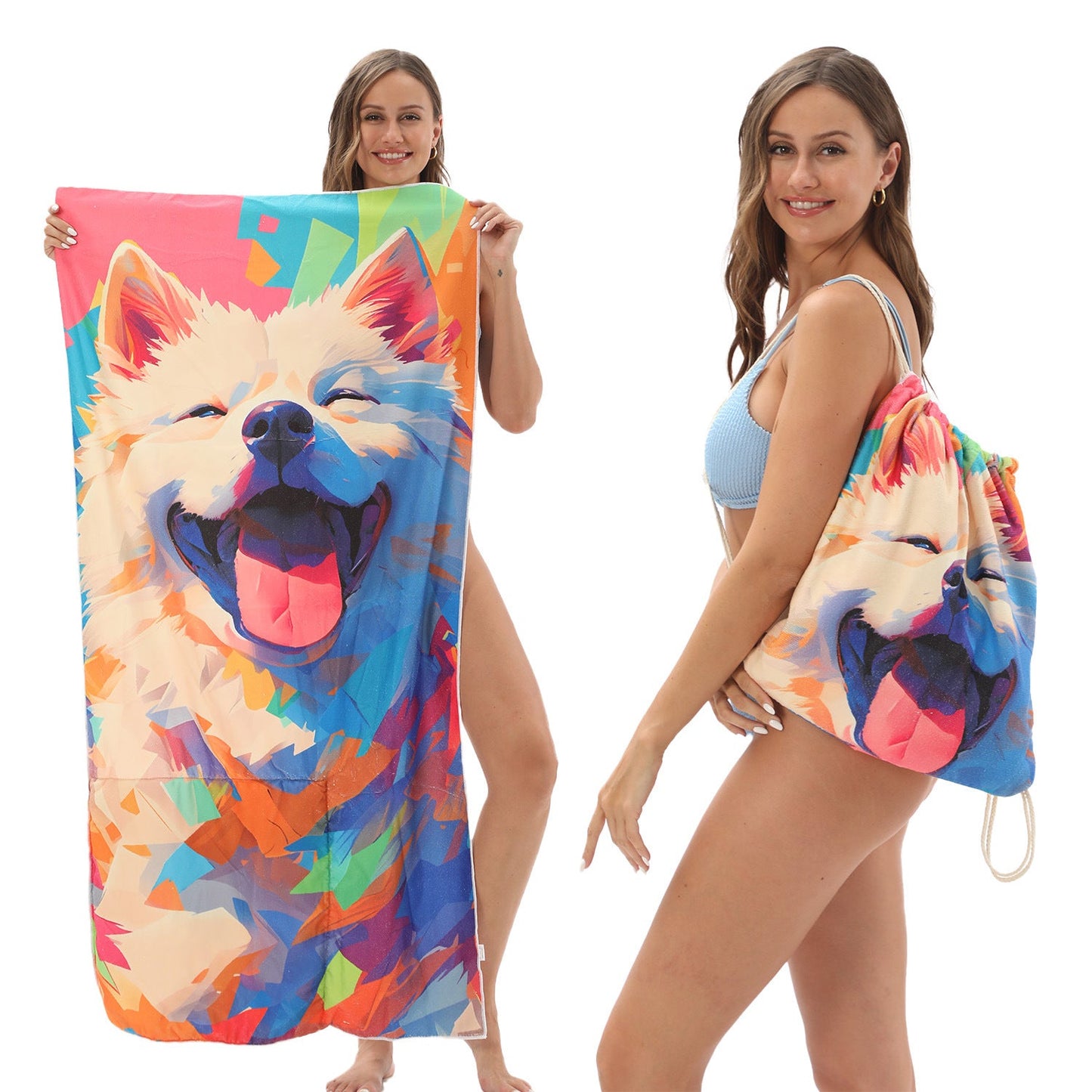 Two-in-One Foldable Beach Towel with Storage Bag