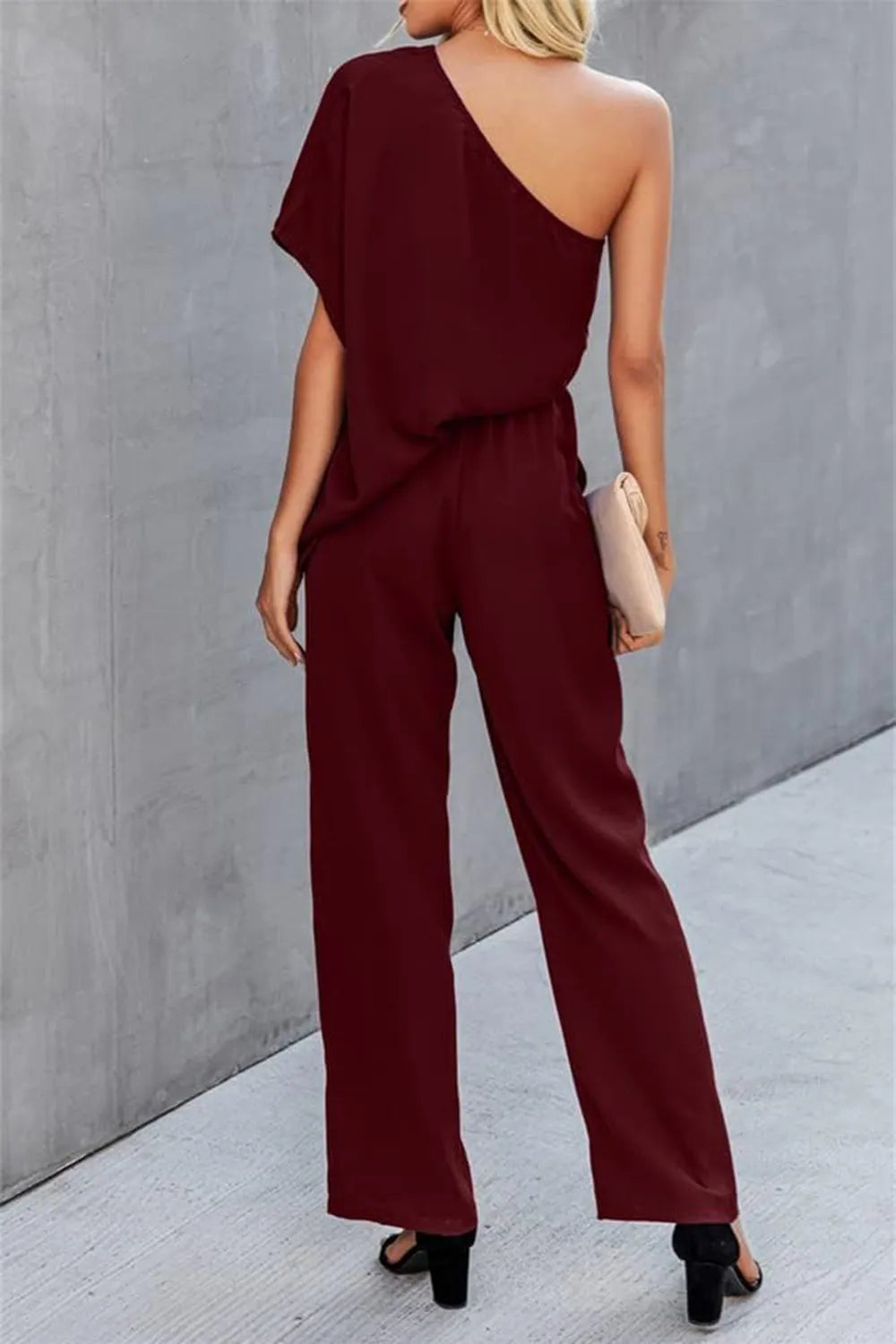Single Shoulder Short Sleeve Jumpsuit - Korvel