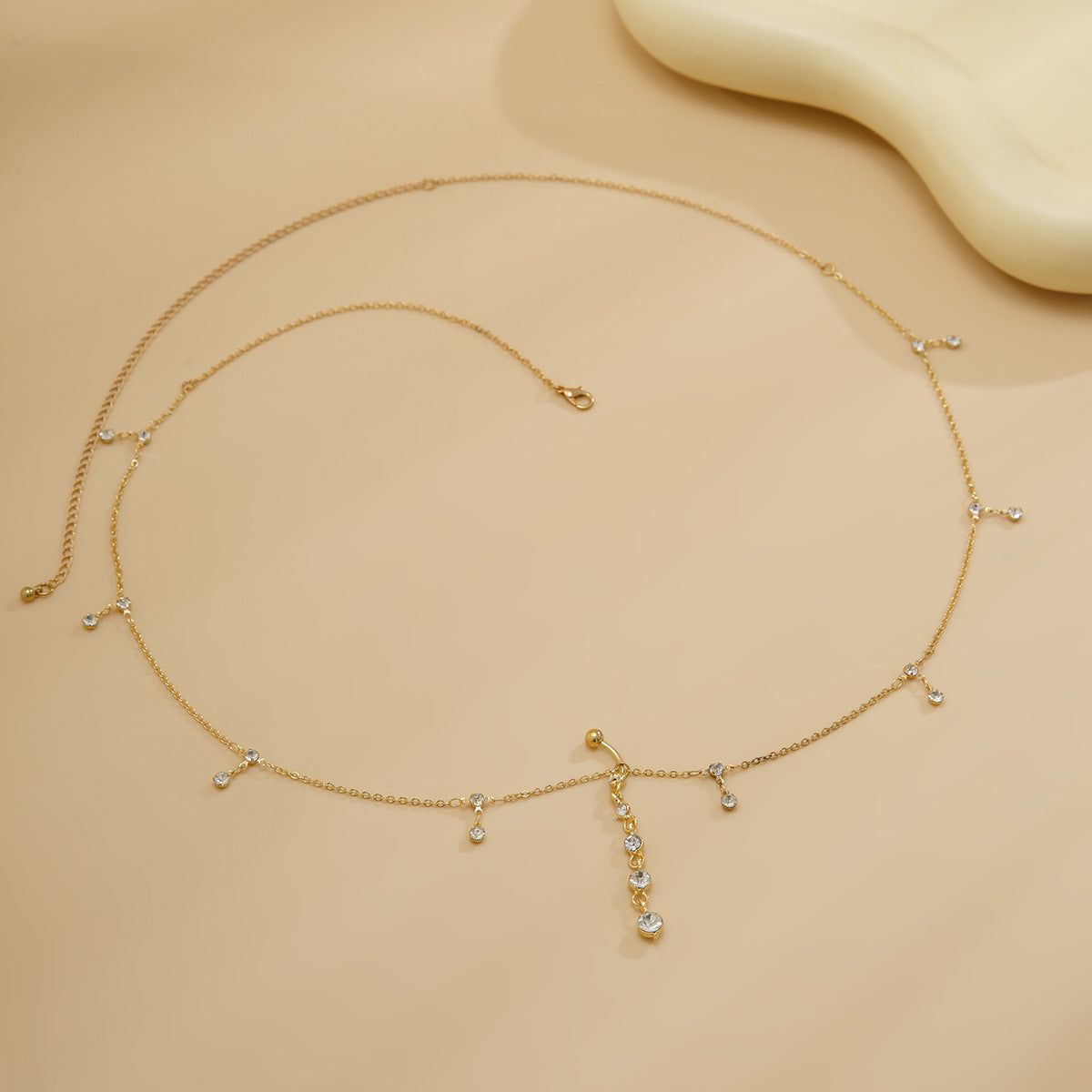 Sexy rhinestone puncture navel nail waist chain, sweet and cool summer body chain - Korvel