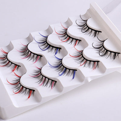 Color false eyelashes 5D multi-layer thick cross mink eyelashes 5 pairs of eyelashes - Korvel