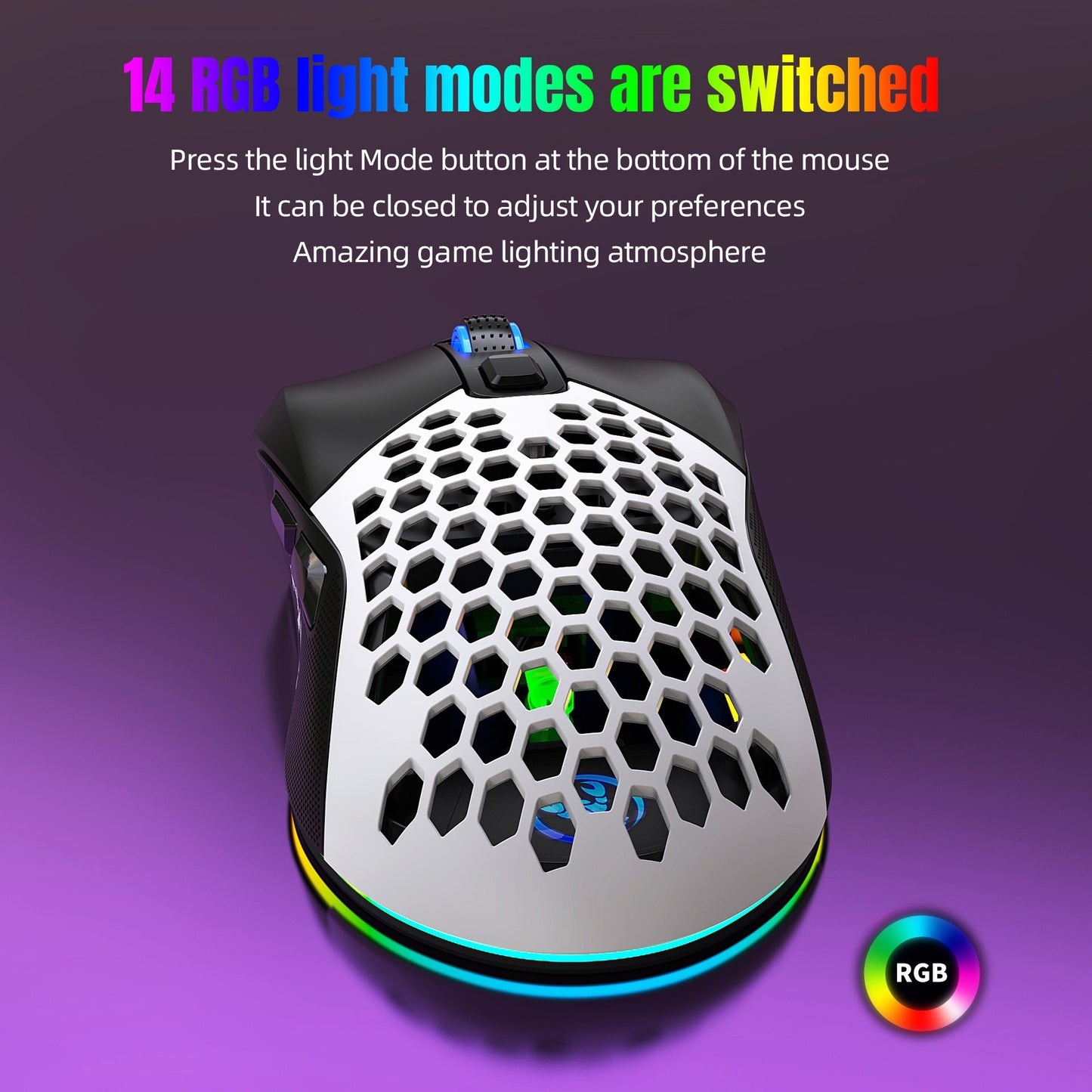 Wired mouse RGB backlight 7200dpi hole gaming mouse interchangeable back cover lightweight - Korvel