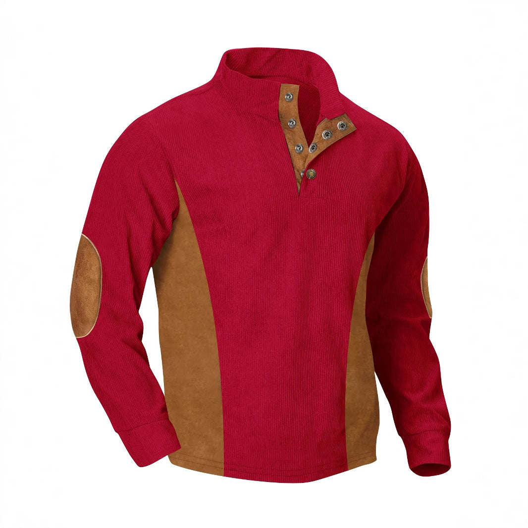 European men's casual stand up collar long sleeved corduroy sweatshirt with pit stripe - Korvel