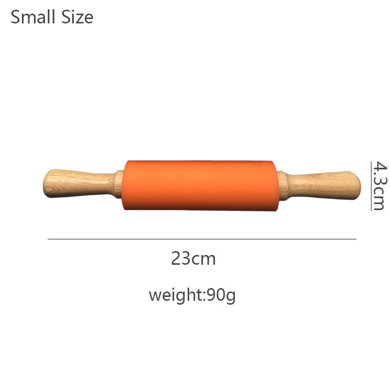 Wooden Handle Silicone Rolling Pin Rolling Pin Roller Flour Pin Small Medium And Large Household Baking Tools And Kitchenware - Korvel