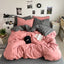 Washed Cotton Solid Color Double Spliced Four-Piece Bedding Set - Sheet, Quilt Cover, Pillowcases for Employee and Dormitory Use - Korvel