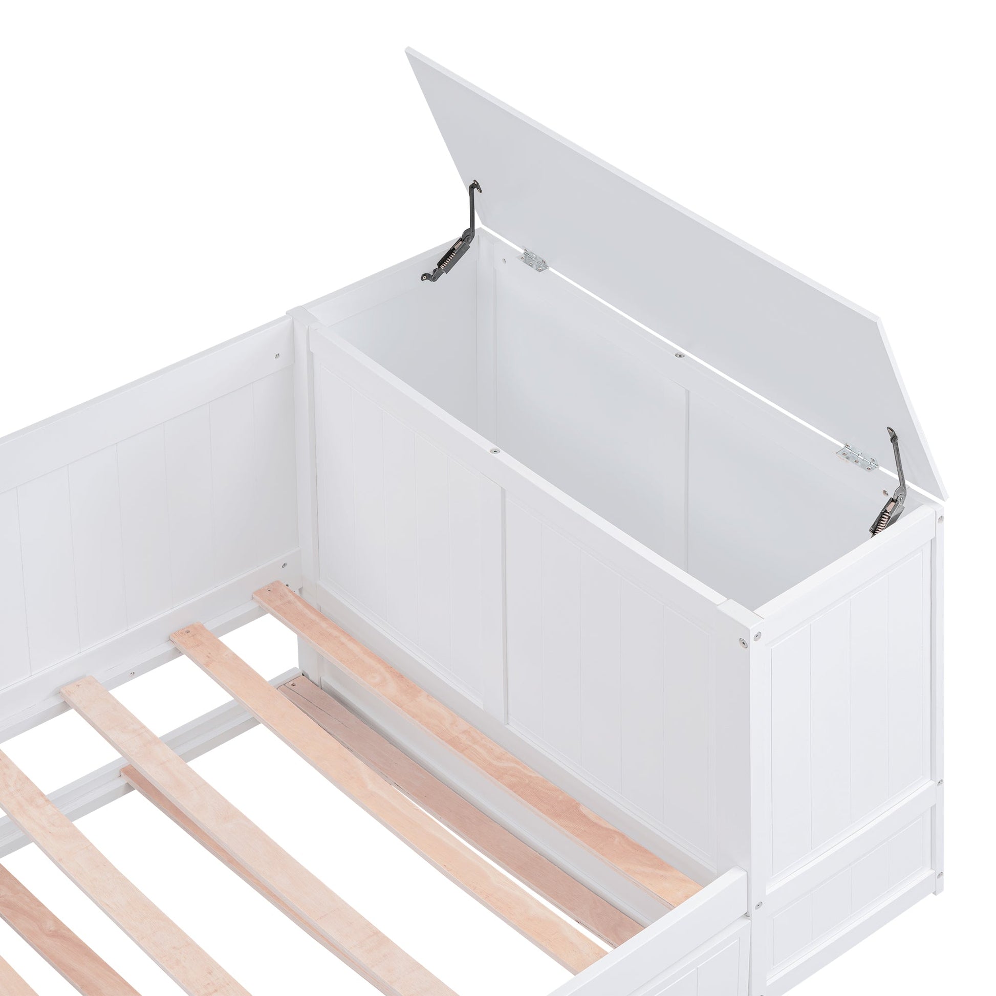 Twin Size Daybed with Storage Arms  Trundle and Charging Station White - Korvel