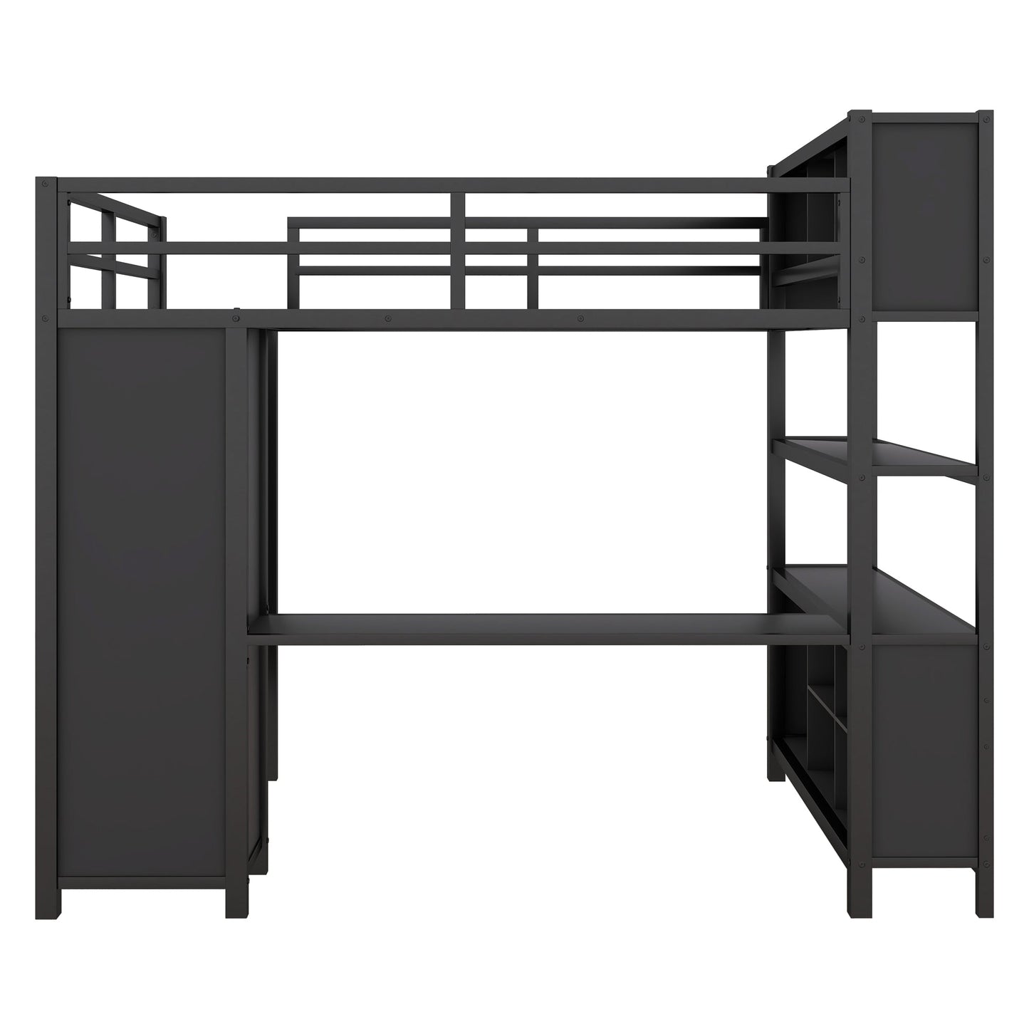 Lit mezzanine en métal premium avec armoire et bureau