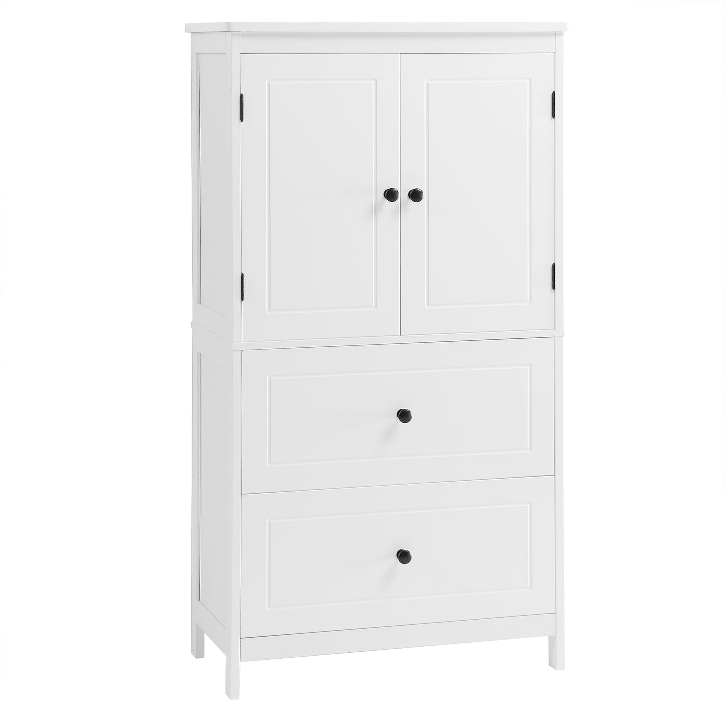 Bathroom Storage Cabinet, Cabinet with Two Doors and Drawers, Adjustable Shelf, MDF Board, White - Korvel