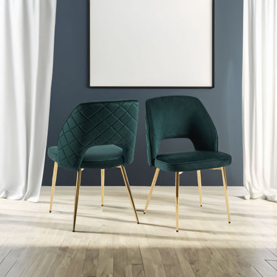 Dark Green Velvet Dining Chairs with Metal Legs and Hollow Back Upholstered Dining Chairs Set of 4 - Korvel