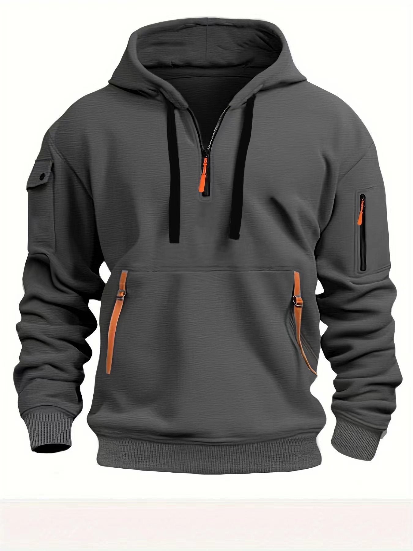 Half zip hoodie hooded sweatshirt with multiple pockets zipper pullover for men's sports and casual sweatshirt for men - Korvel