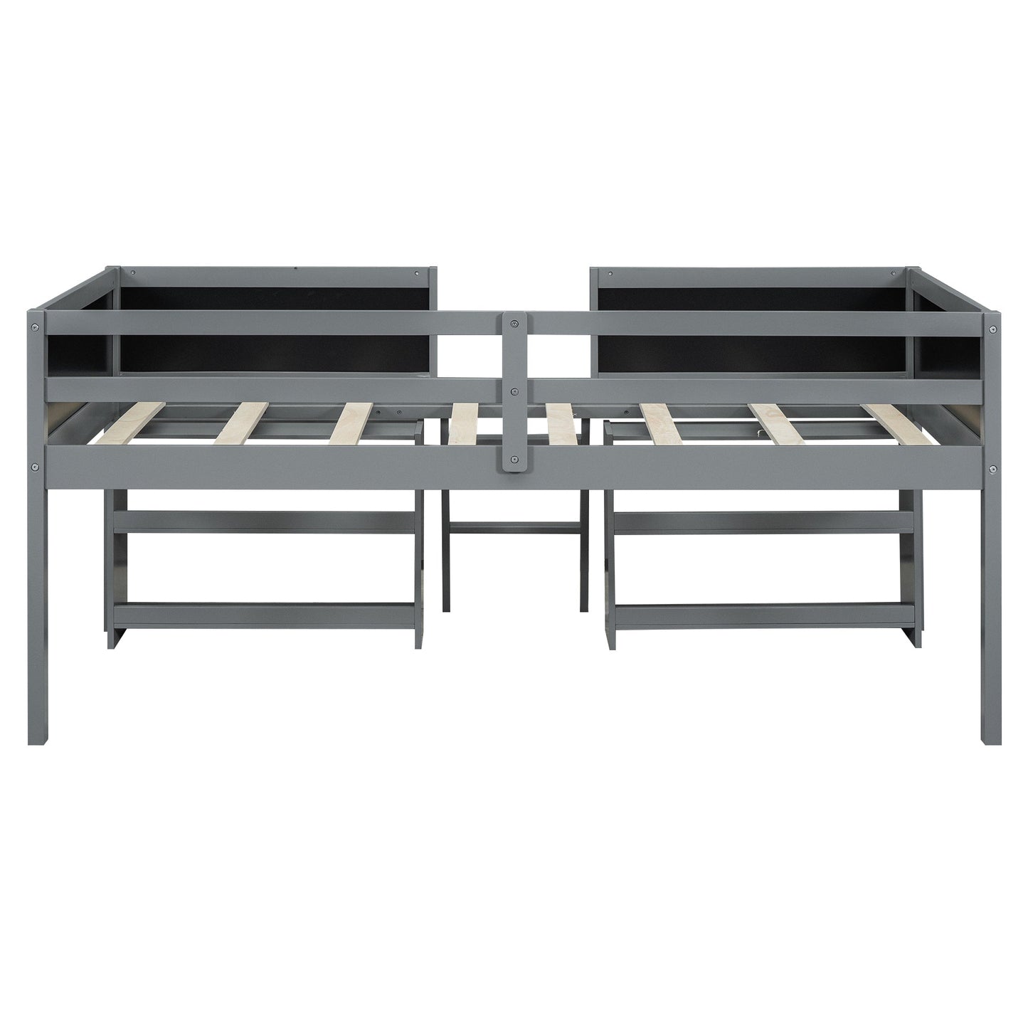 Twin Size Low Loft Bed with Two Movable Shelves and Ladder,with Decorative Guardrail Chalkboard,Gray - Korvel
