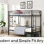 Premium Bunk Bed with Dual Ladders and Guardrail - Black