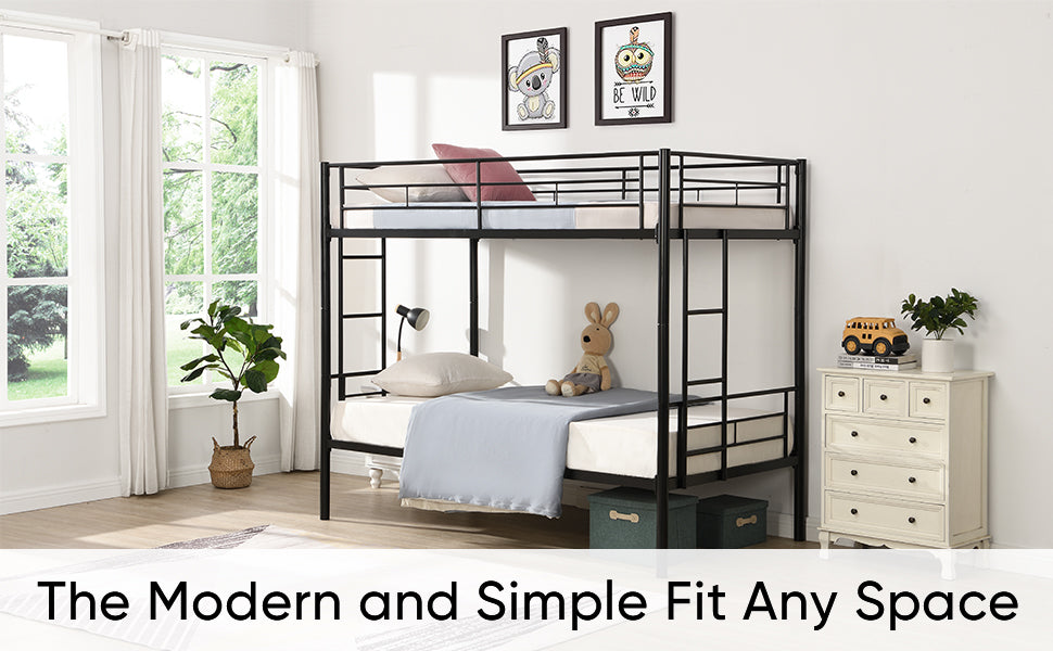 Premium Bunk Bed with Dual Ladders and Guardrail - Black