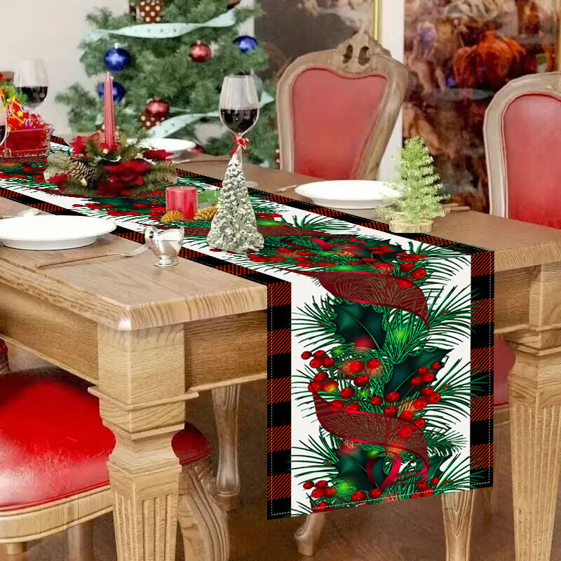 New red and black checkered table flag Christmas red fruit printed tablecloth TV cabinet decoration tablecloth home fabric - Korvel