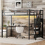 Twin XL Metal Loft Bed with L-shaped Desk and USB