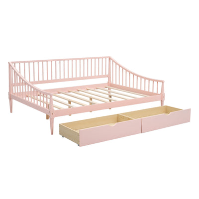 Full Size Daybed with Two Storage Drawers and Support Legs Pink - Korvel