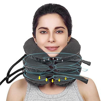 Cervical Traction Device Neck Support Pillow Inflatable Adjustable Neck Stretcher Three-Layer Inflatable Neck Pillow - Korvel