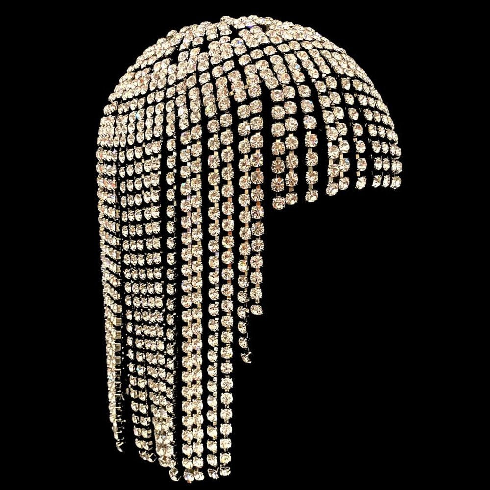 Big diamond tassel headwear water diamond full diamond temperament ethnic style hat - Korvel