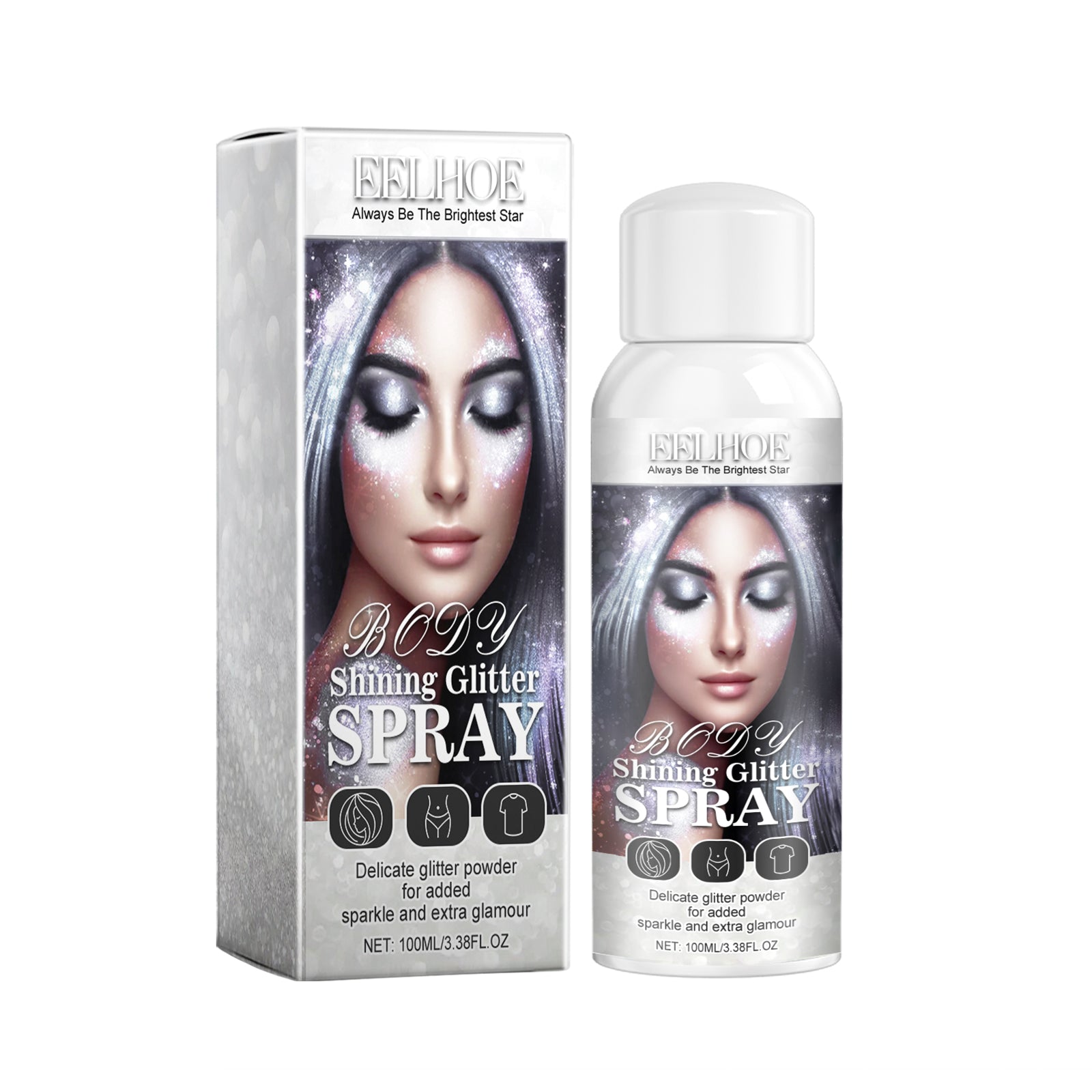 Body Glitter Spray, Body Glitter Highlight Spray Natural Stereo Long-Lasting Brightening Glitter Powder - Korvel