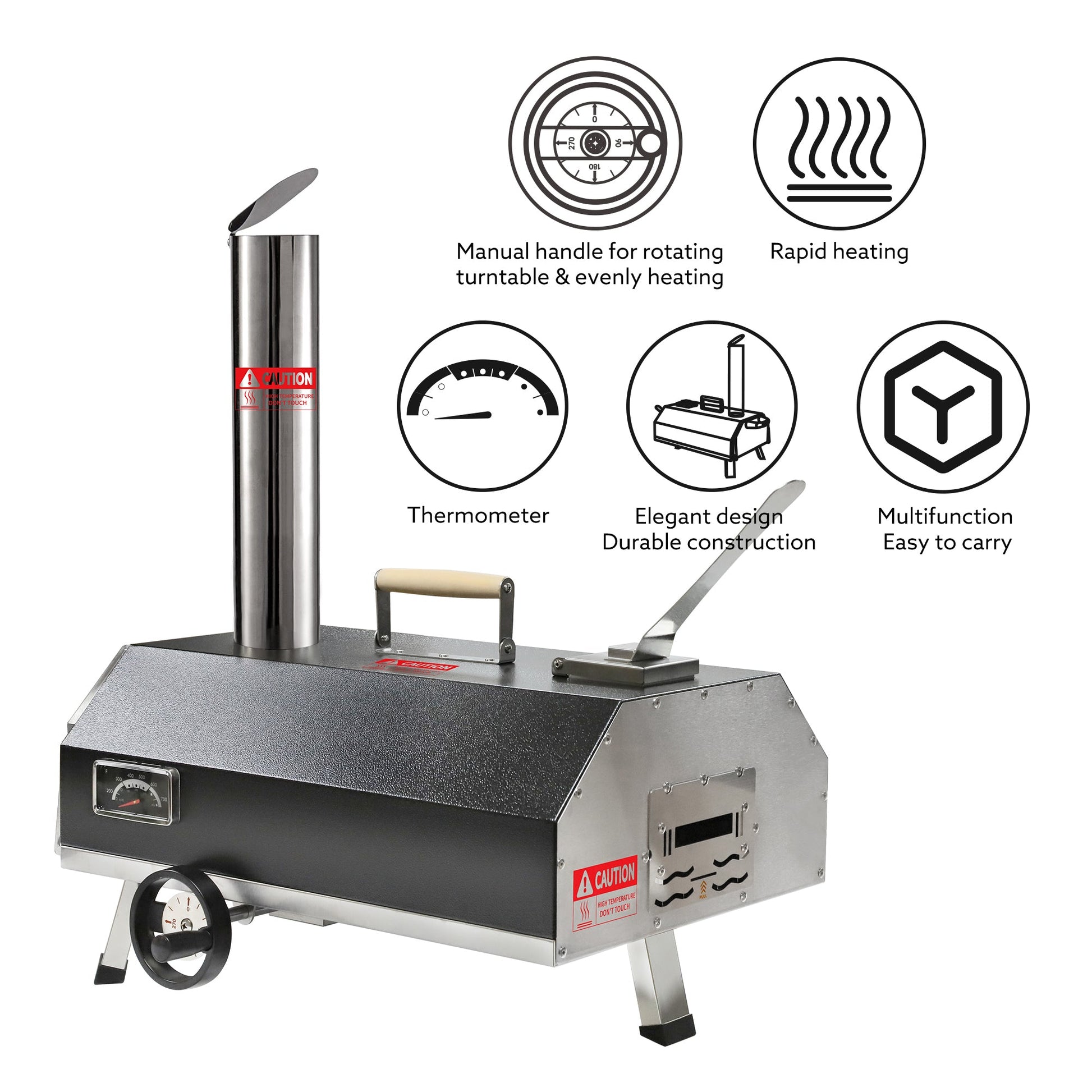 Semi-Automatic Black 12 Outdoor Pizza Oven Portable Wood Fired Pizza Oven Outdoor - Korvel