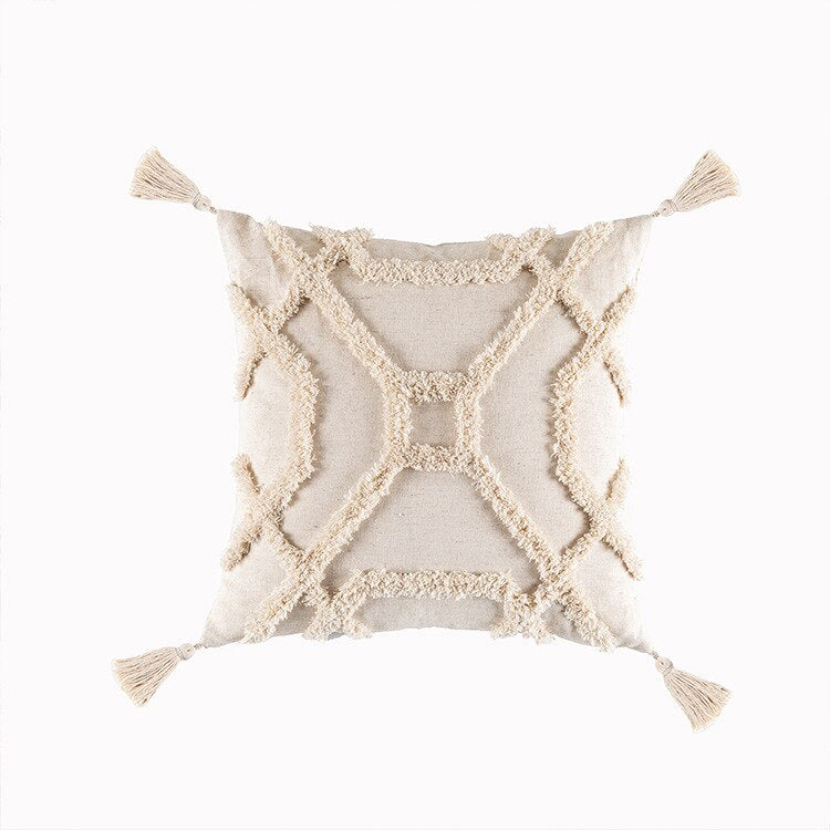 Tassels Cushion Cover 45x45cm Beige White Pillow Covers Decorative Pillow Case Square Home Boho Decor Macrame Pillowcase - Korvel
