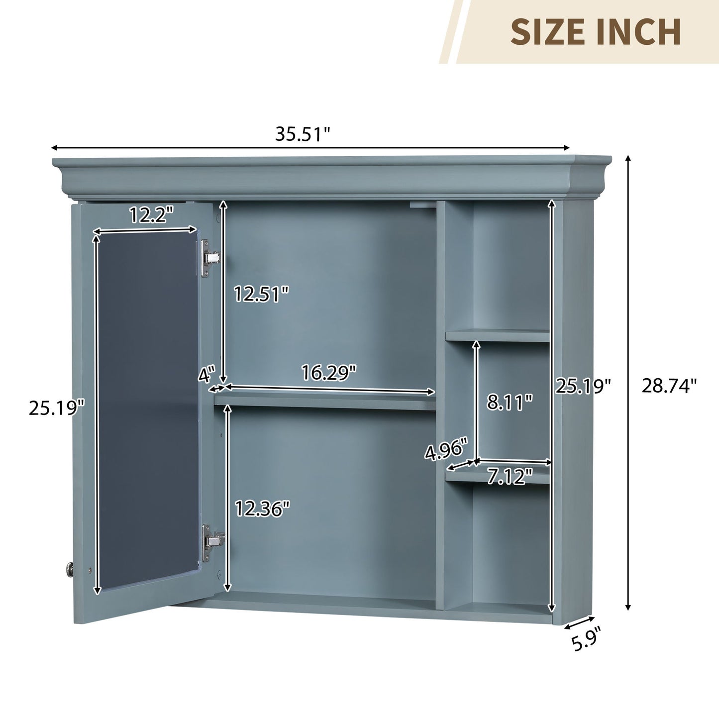 36 inch modern mirror cabinet with adjustable shelves, 2 soft closing doors, and 6 drawer storage cabinet door organizers - Korvel