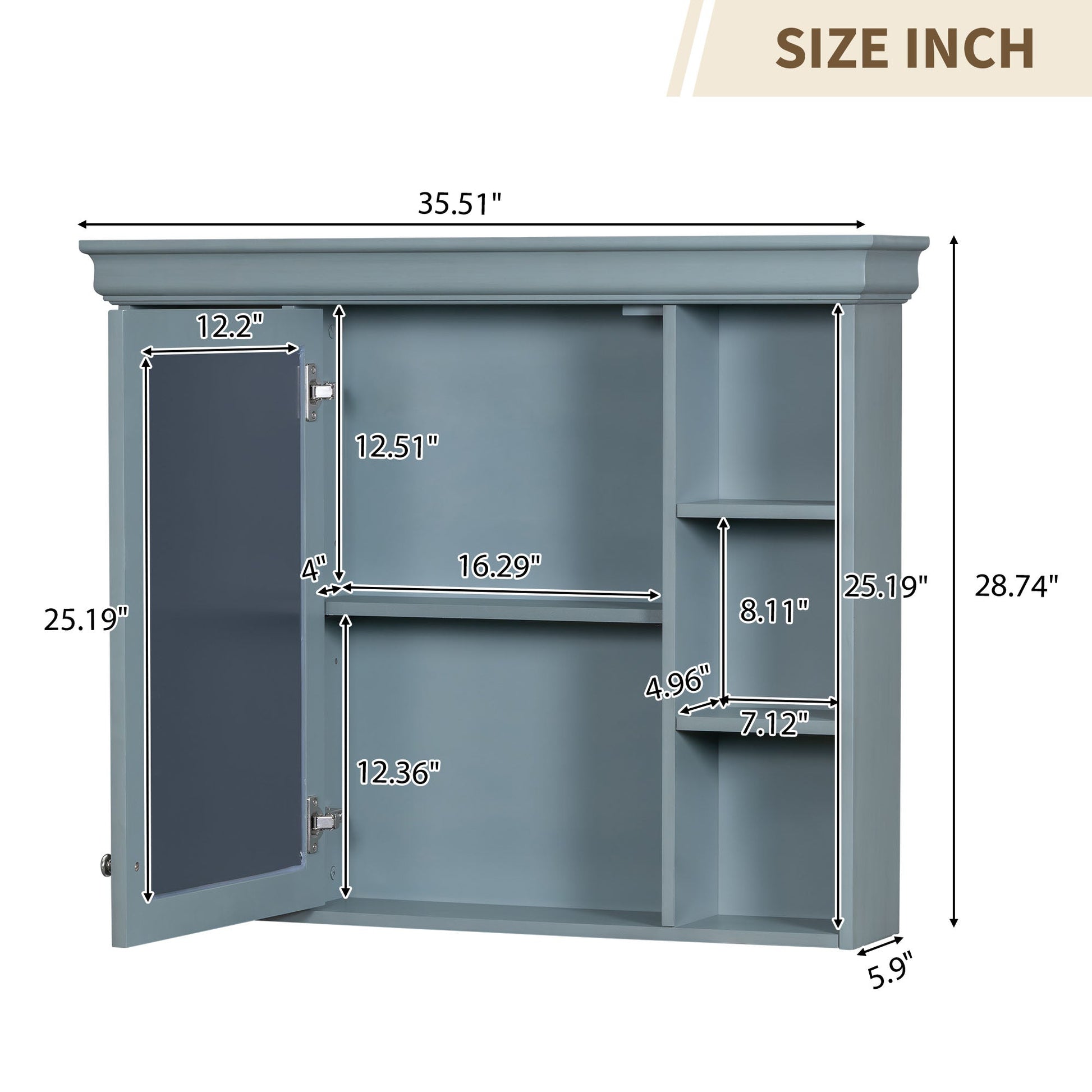 36 inch modern mirror cabinet with adjustable shelves, 2 soft closing doors, and 6 drawer storage cabinet door organizers - Korvel