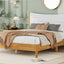 Queen Size Rubber Wooden , Solid Wooden Bed with Teddy Velvet Cushion Upholstered Headboard, Enhanced by Support Feet - Korvel