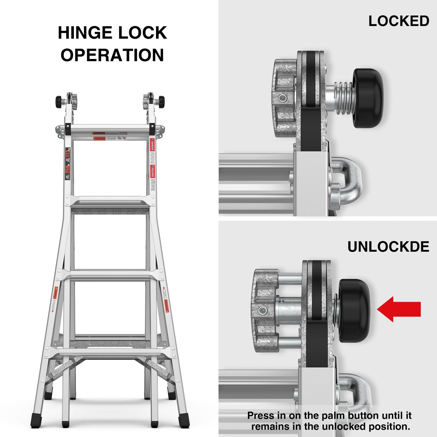 17ft Multi-Position Foldable Aluminum Ladder, A-Frame and Straight Ladder, ANSI 250lbs - Korvel