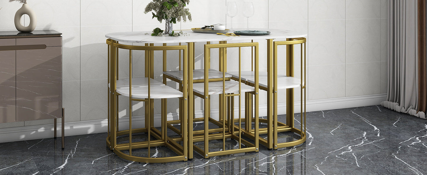 Ensemble de salle à manger moderne TOPMAX 7 pièces avec faux marbre