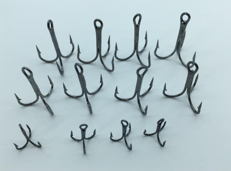 Rompin 20pc/lot 2/4/6/8/10# Fishing Hook High Carbon Steel Treble  Black - Korvel