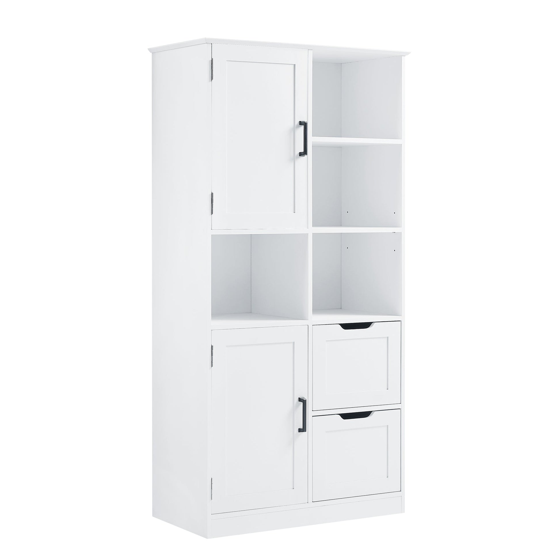 Bathroom storage cabinet with doors and drawers, multiple storage spaces, independent, open adjustable shelves, white - Korvel