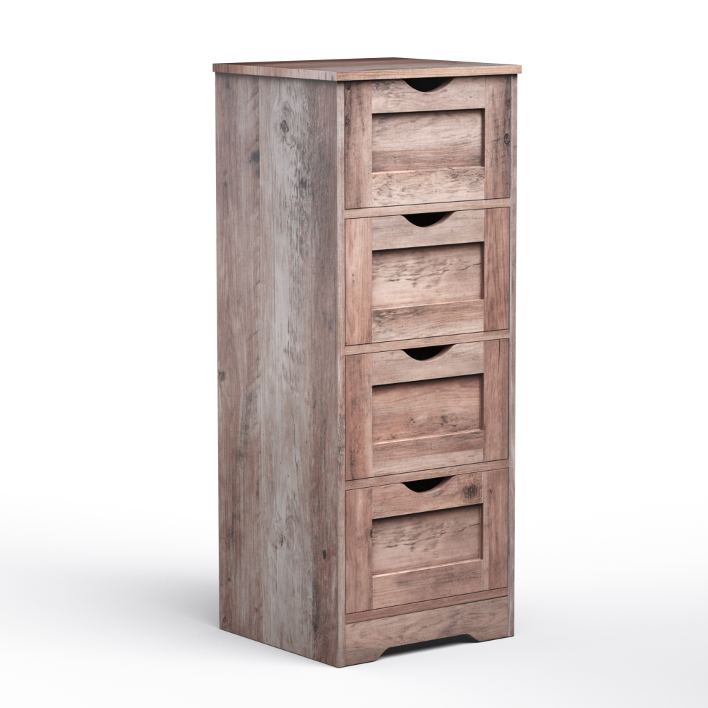 Floor Cabinet Wooden Storage Cabinet Home Office Living Room Bathroom Side Table Sturdy Modern 4 Drawers Grey - Korvel