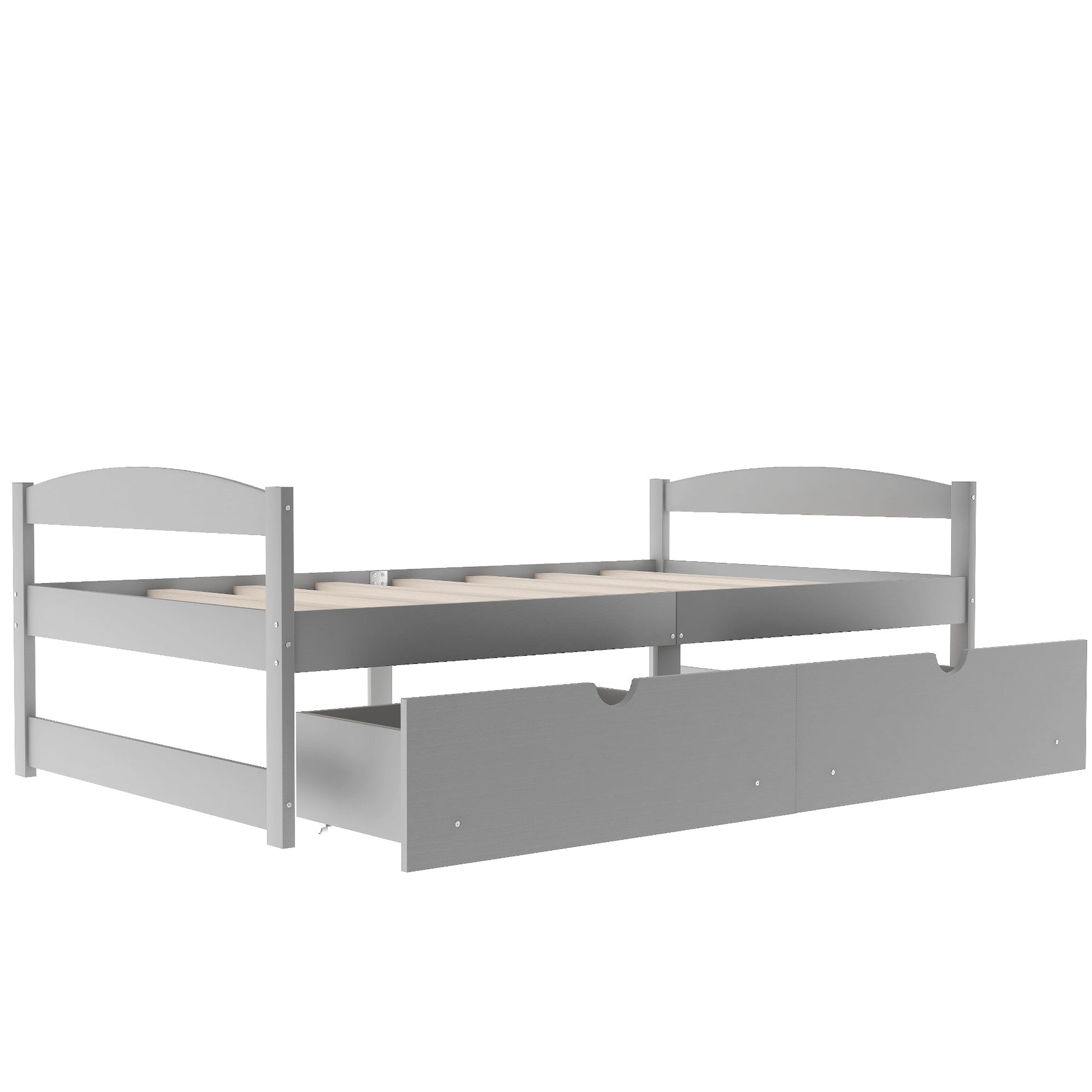 Twin size platform bed, with two drawers, gray - Korvel