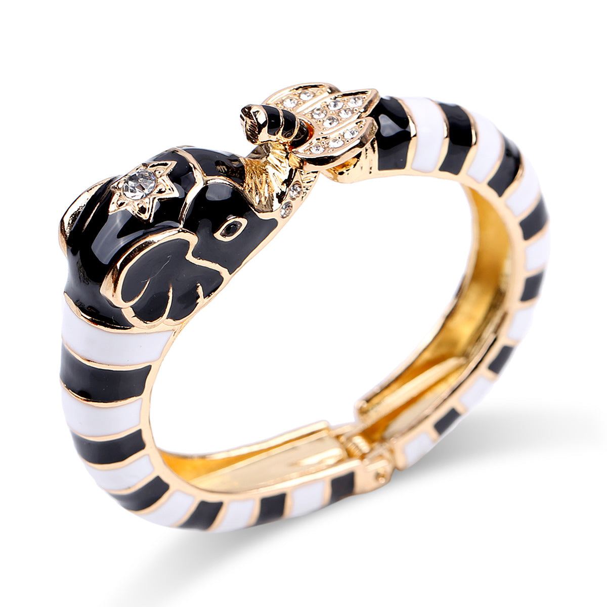 Bracelet ouvert en émail éléphant élégant