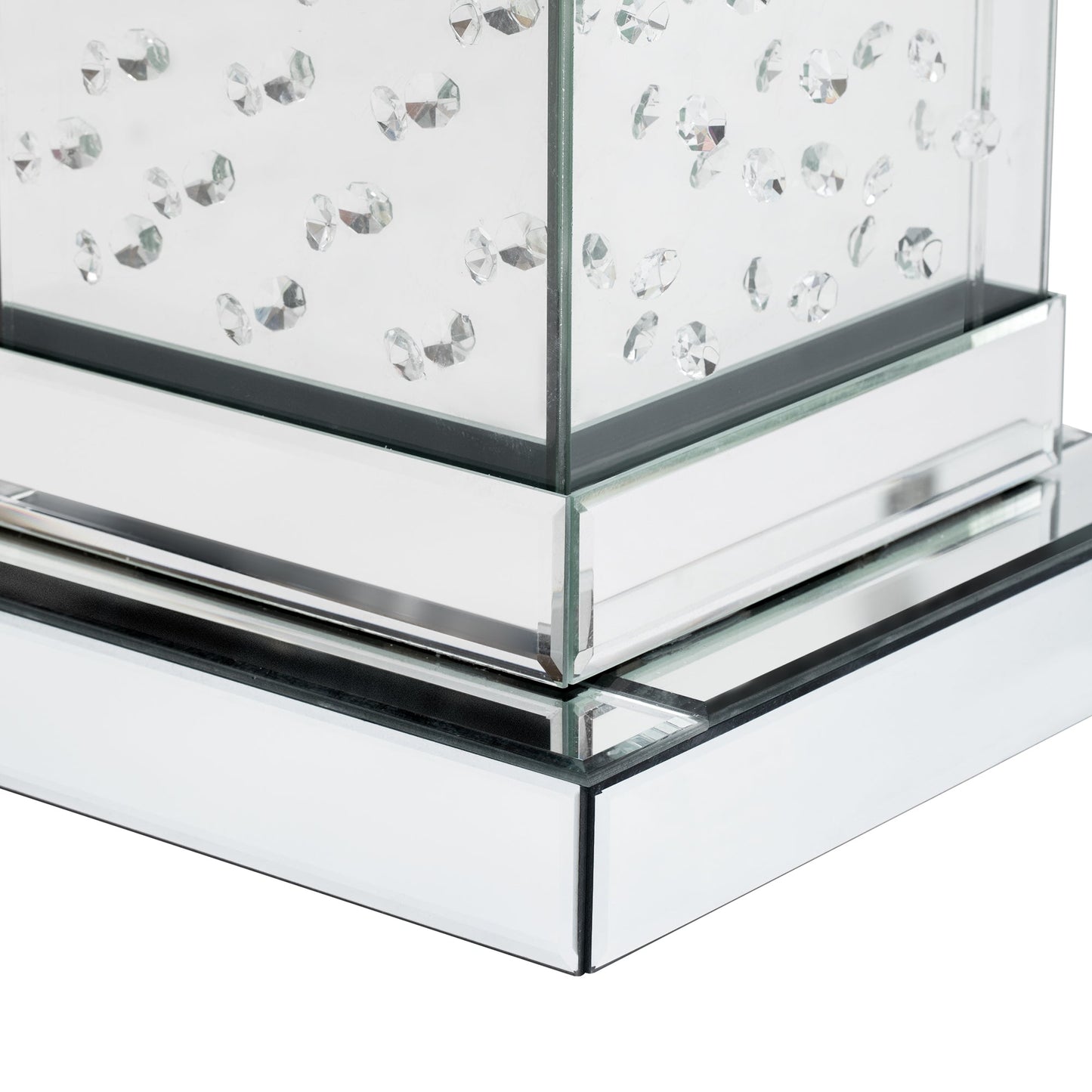 U-Can 11.8-inch silver square mirror coffee table with LED lights, modern crystal inlaid side table, no assembly required - Korvel